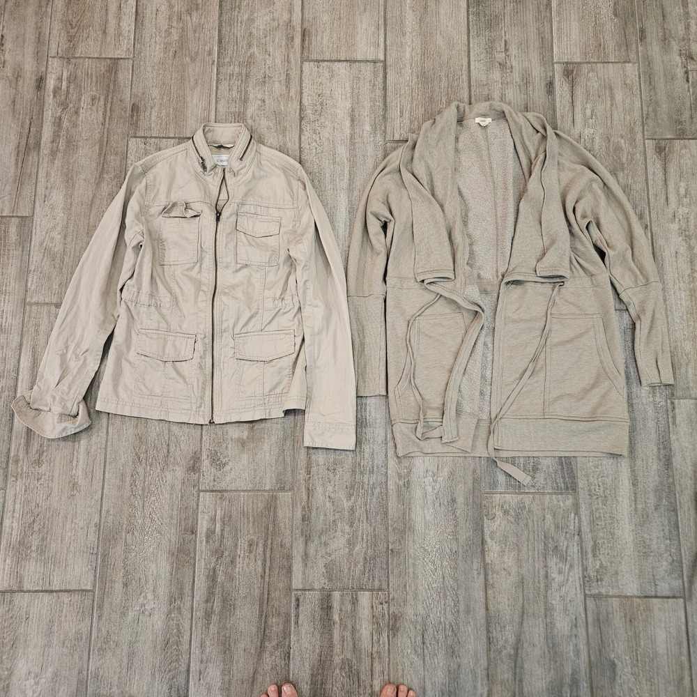 Caslon Utility Jacket Knit Cardigan Set of 2 Women Size XS‎ Beige Cream Layering
